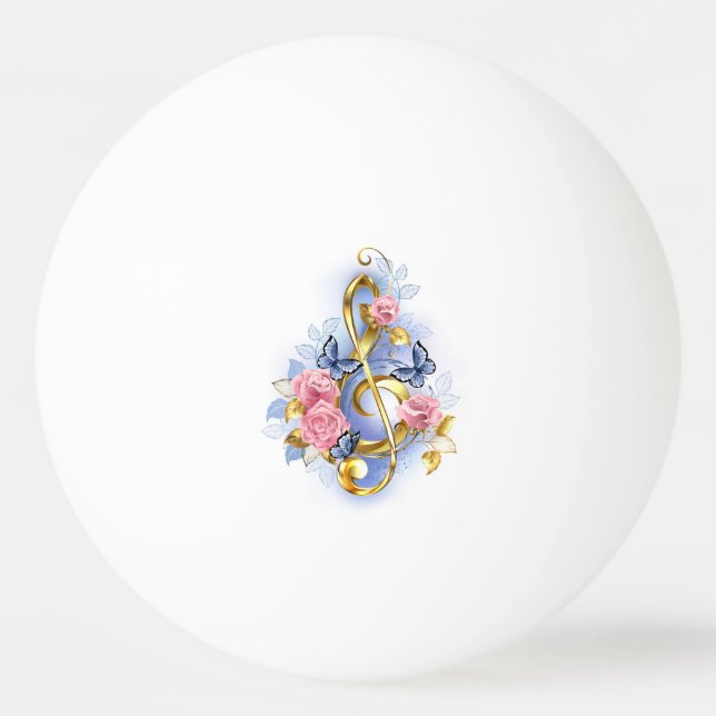 Treble clef med Rosa ros Pingisboll (Framsidan)