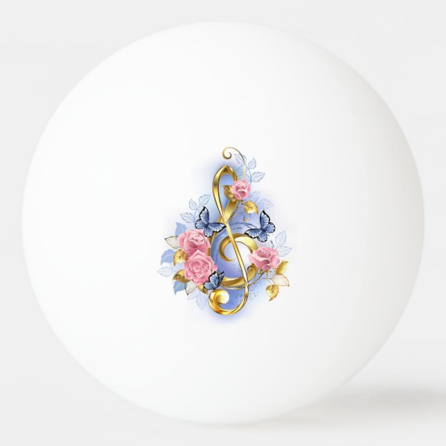 Treble clef med Rosa ros Pingisboll (Framsidan)