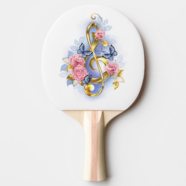 Treble clef med Rosa ros Pingisracket (Framsidan)