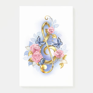 Treble clef med Rosa ros Post-it Block