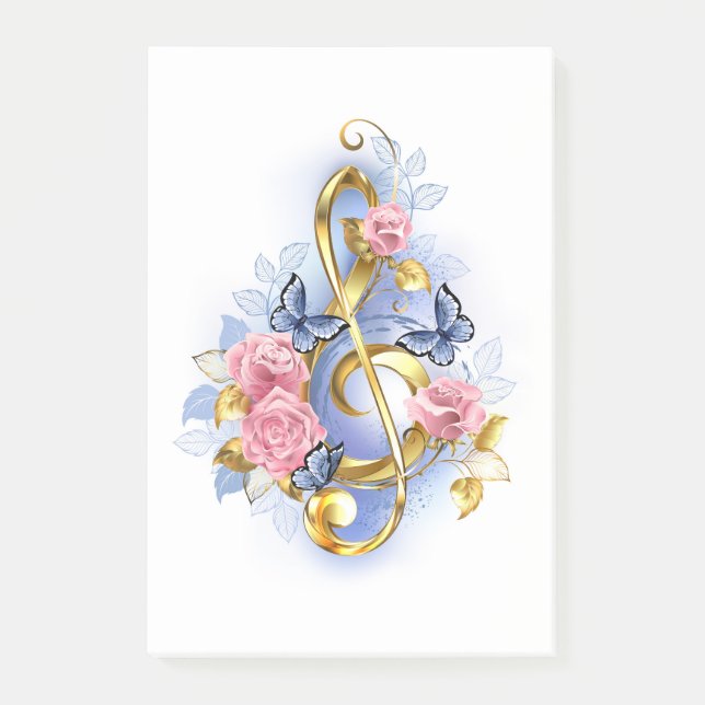Treble clef med Rosa ros Post-it Block (Framsida)