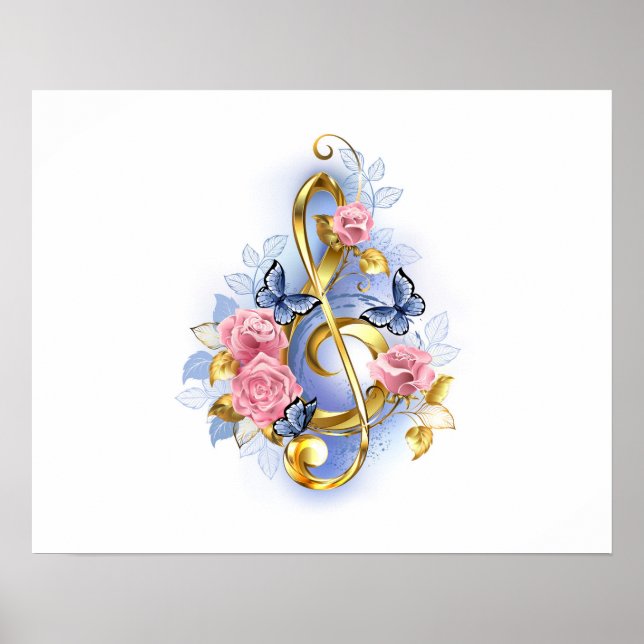 Treble clef med Rosa ros Poster (Framsidan)