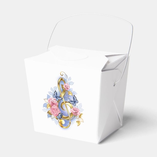 Treble clef med Rosa ros Presentaskar (Framsidan Sidan)