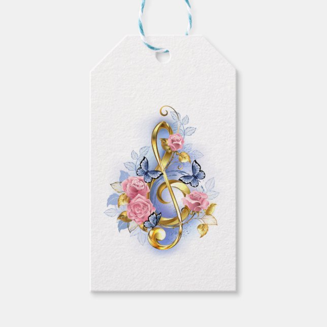 Treble clef med Rosa ros Presentetikett (Framsidan)