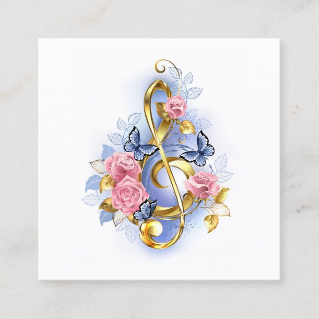 Treble clef med Rosa ros Rabattkort (Framsida)