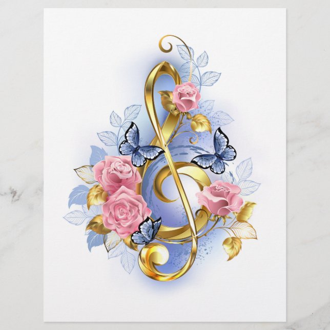 Treble clef med Rosa ros Reklamblad (Framsidan)