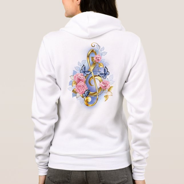 Treble clef med Rosa ros T Shirt (Baksida)