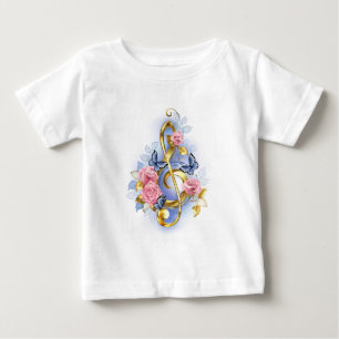 Treble clef med Rosa ros T Shirt