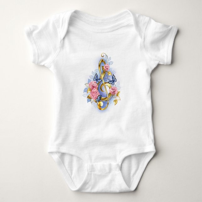 Treble clef med Rosa ros T Shirt (Framsida)