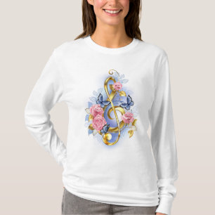 Treble clef med Rosa ros T Shirt