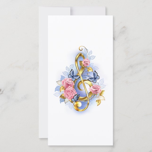 Treble clef med Rosa ros Tack Kort (Framsida)