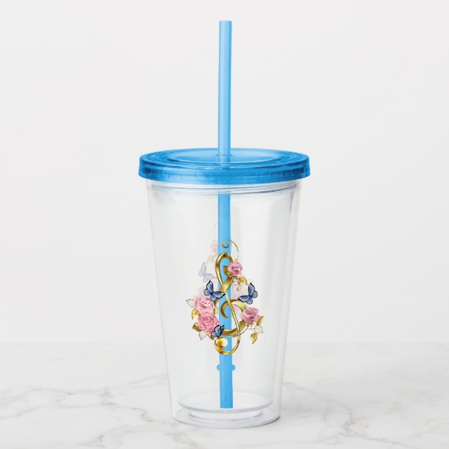 Treble clef med Rosa ros Take Away Mugg (Framsida)