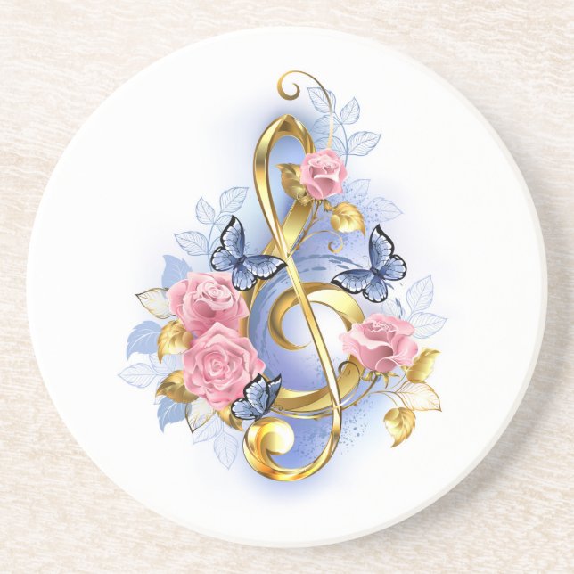 Treble clef med Rosa ros Underlägg (Framsidan)