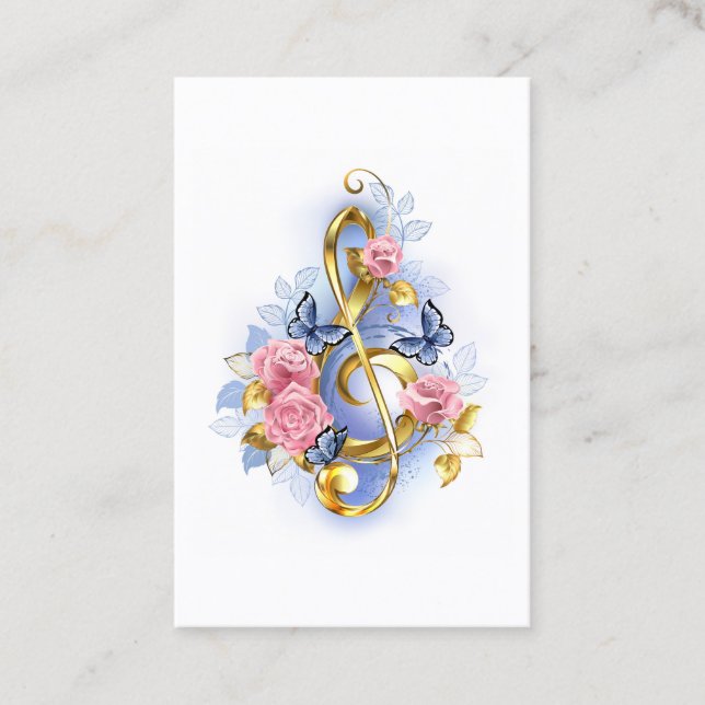 Treble clef med Rosa ros Visitkort (Framsida)
