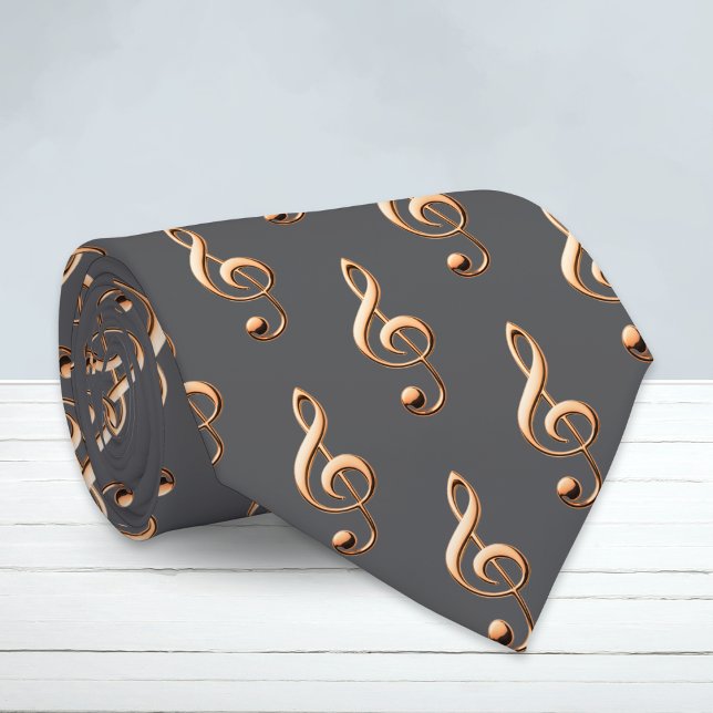 Treble Clef Music Älskare Grått Patterned Slips (A stylish tie for music lovers, with faux gold treble clefs pattern on a dark charcoal background)