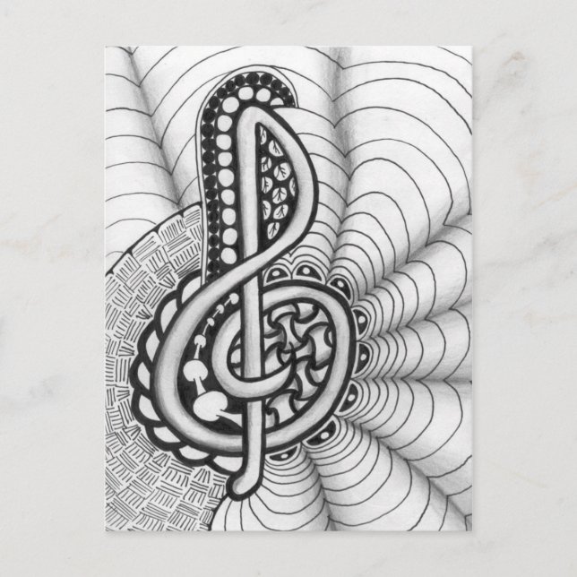 Treble Clef Music Doodle Vykort (Framsida)