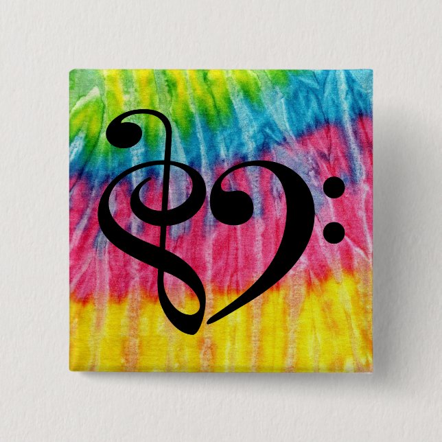 Treble Clef Music Heart Rainbow Tie-Dye Knapp (Framsida)