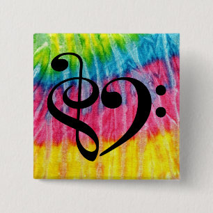 Treble Clef Music Heart Rainbow Tie-Dye Knapp