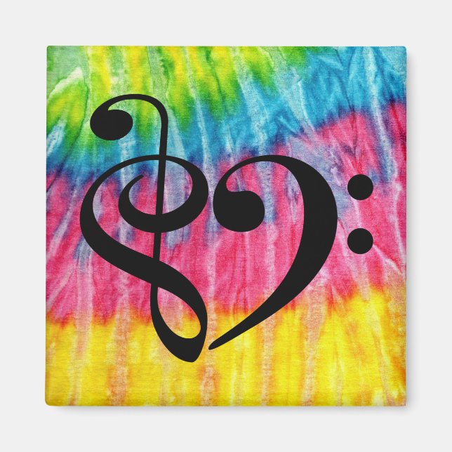 Treble Clef Music Heart Rainbow Tie-Dye Magnet (Framsidan)