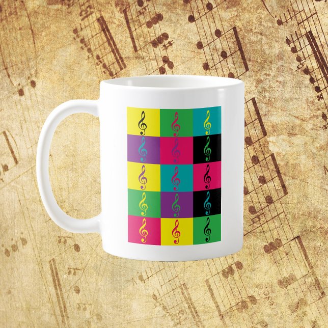 Treble Clef Music Mönster Kaffemugg (A mug with a bright & bold treble clef pattern)