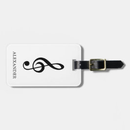 Treble Clef Music Note Black and White Namn Bagagebricka