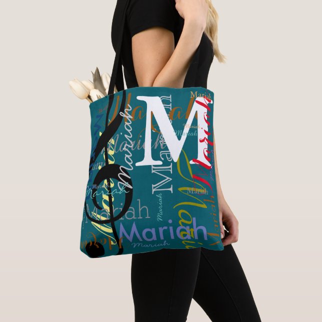 Treble Clef Music Note Monogram Färg Namn teal Tygkasse (Närbild)
