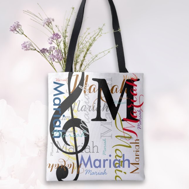 Treble Clef Music Note Monogram med Färg Namn Tygkasse (take me anywhere)