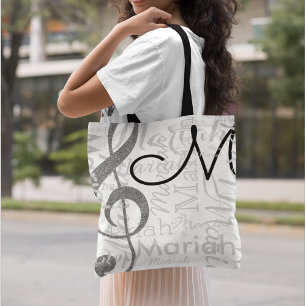 Treble Clef Music Note Monogram med Namn White Whi Tygkasse