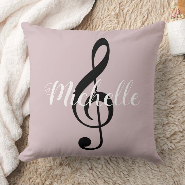 treble clef Music Note monogram namn+initial rosa Kudde (Filt)