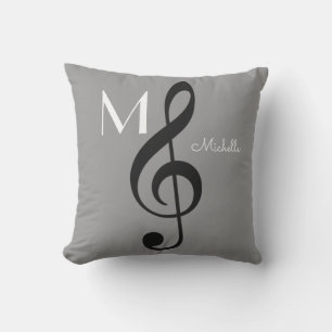 treble clef Music Note monogrammed grått Utomhuskudde