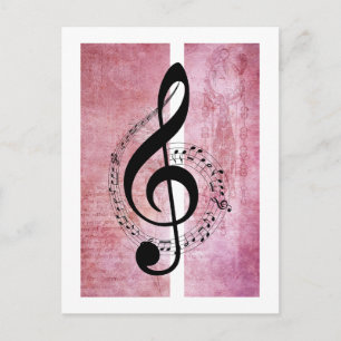 Treble Clef Music på djupt Rosa Background Postcar Vykort