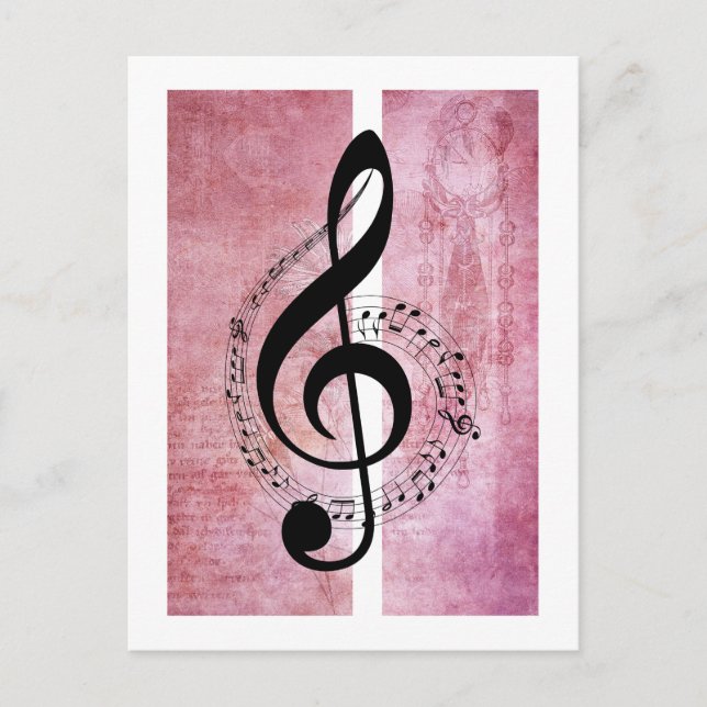 Treble Clef Music på djupt Rosa Background Postcar Vykort (Framsida)