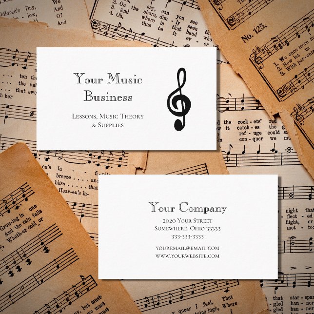 Treble Clef Music Simple Black and White Visitkort (Skapare uppladdad)