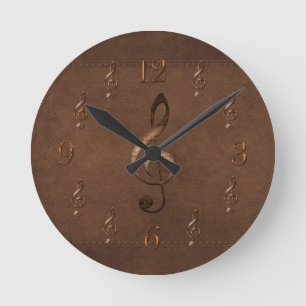 Treble Clef Music-themed Faux Leather Wall Clock Rund Klocka