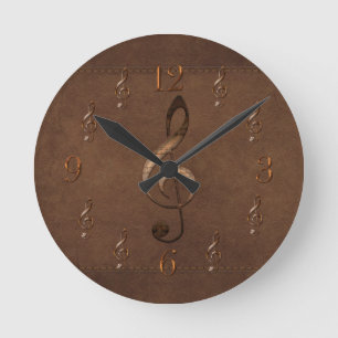 Treble Clef Music-themed Faux Leather Wall Clock Rund Klocka