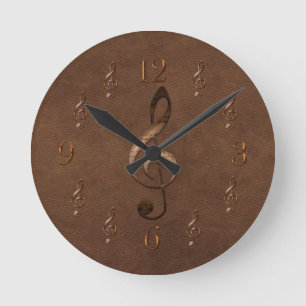 Treble Clef Music-themed Faux Leather Wall Clock Rund Klocka