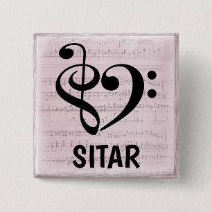 Treble Clef Musical Heart Sitar Knapp