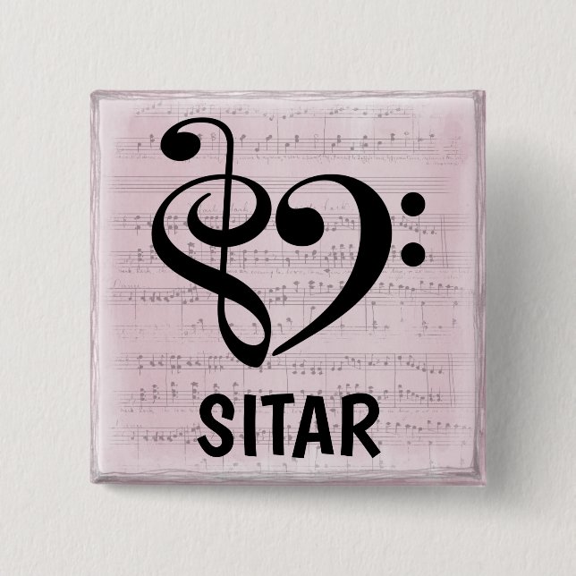 Treble Clef Musical Heart Sitar Knapp (Framsida)