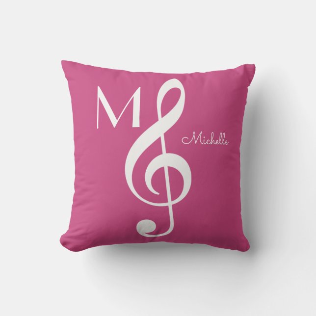 treble clef musical note monogrammed rosa utomhuskudde (Framsida)