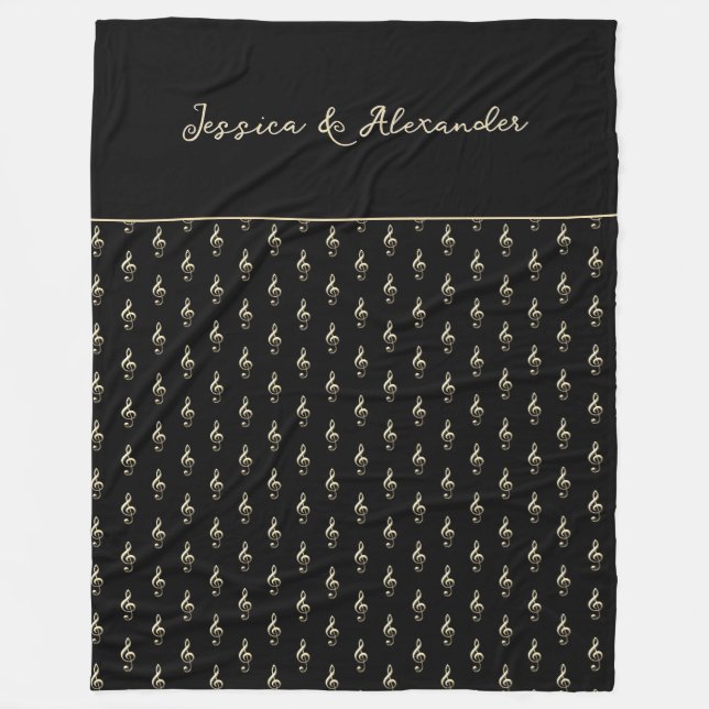 Treble Clef Musical Symbol Music Älskare Black Fleecefilt (Framsidan)