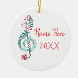 Treble Clef Musician Gift Music Blommigt Anpassnin Julgransprydnad Keramik
