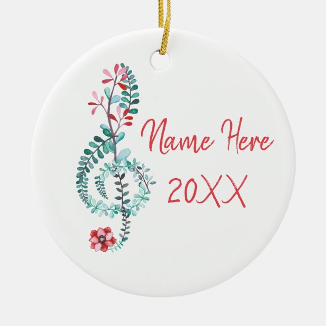 Treble Clef Musician Gift Music Blommigt Anpassnin Julgransprydnad Keramik (Framsidan)