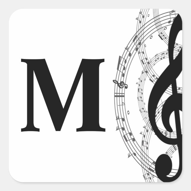 treble clef musician monogram fyrkantigt klistermärke (Framsida)