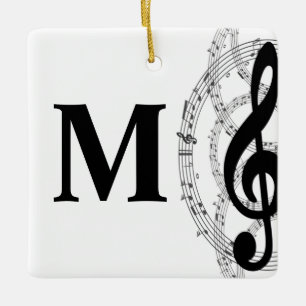 treble clef musician monogram julgransprydnad keramik