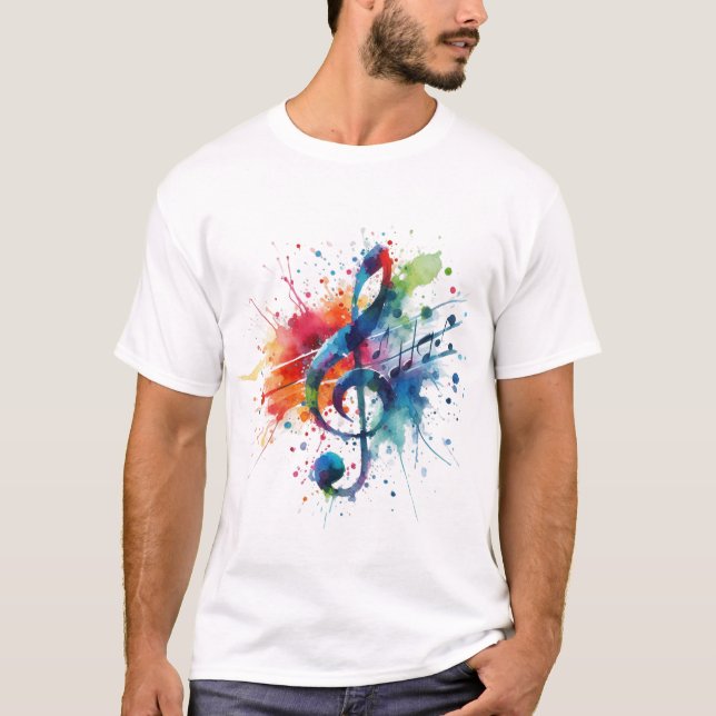 Treble Clef Musik noter T Shirt (Framsida)
