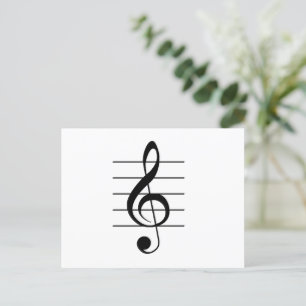 Treble Clef on Personal Music White Black Vykort