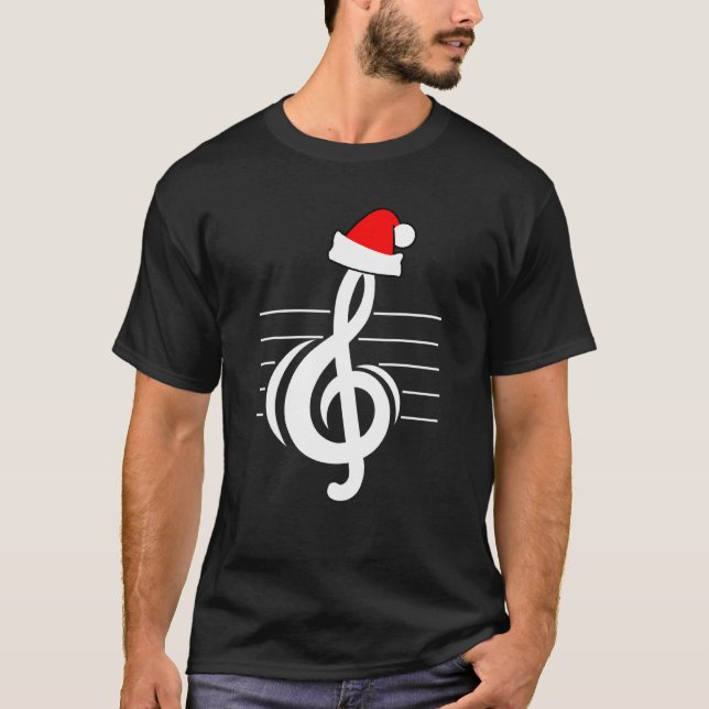 Treble Clef Santa Claus Musical Christmas T Shirt (Framsida)