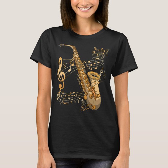 Treble Clef Saxophonist Musik noter Jazz Musician T Shirt (Framsida)