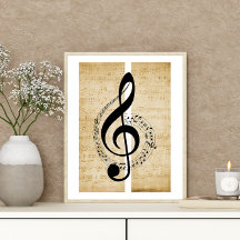 Treble Clef Staff Musik noter Vintage Lakan Music