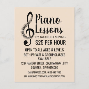 Treble Clef, Tangentbord, Piano Lessons Advertisin Flygblad